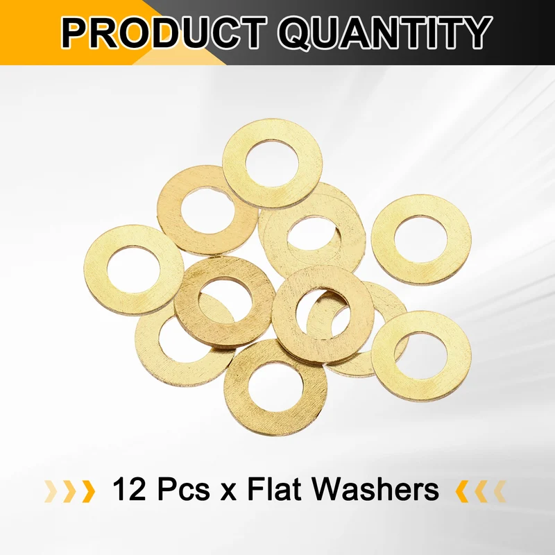 M10x20x2mm Flat Washer, 12PCS Brass Automotive Drain Plug Gasket, Golden