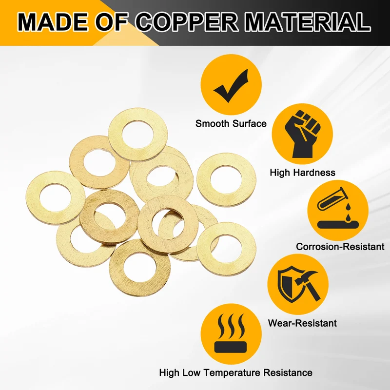 M10x20x2mm Flat Washer, 12PCS Brass Automotive Drain Plug Gasket, Golden
