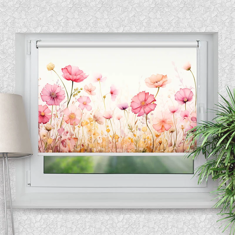 Klemmfix Rollo "Aquarell Rosen und Mohn" | Motiv-Klemmrollo