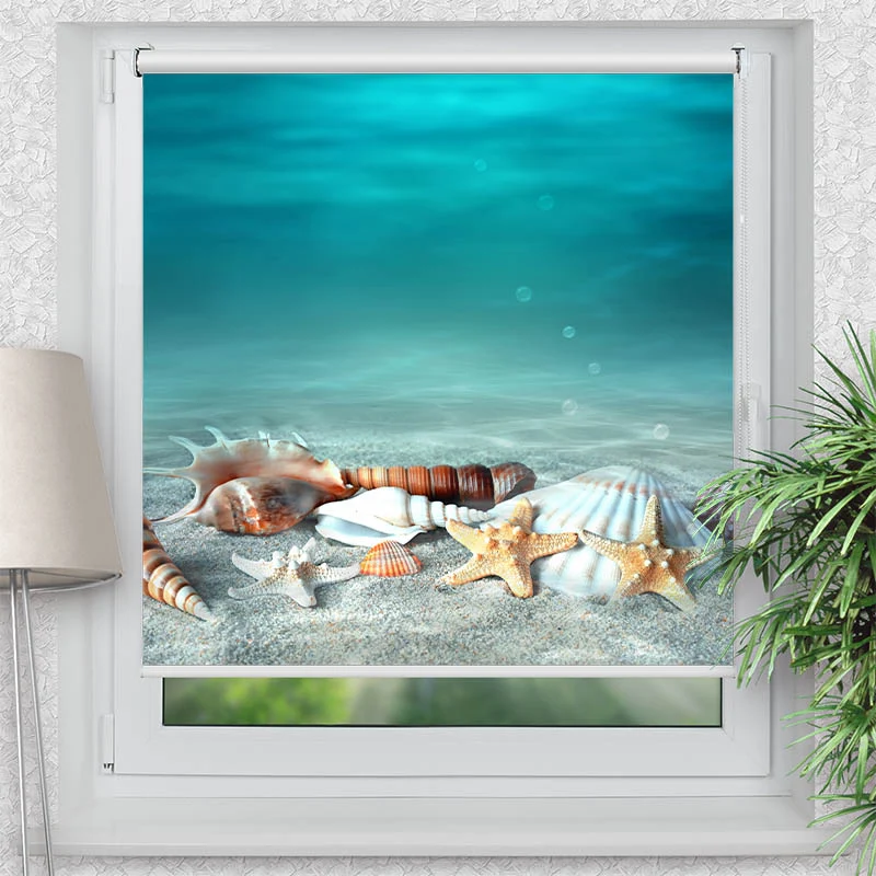 Klemmfix Rollo "Muschel und Seestern am Strand" | Motiv-Klemmrollo
