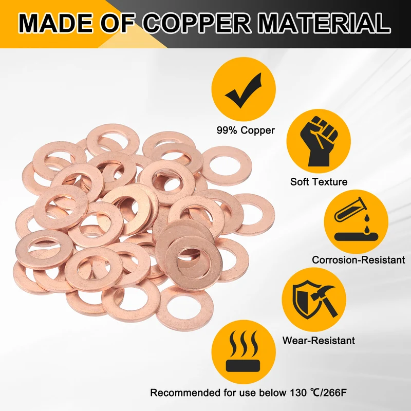 66pcs Copper Flat Washers M10x18x1mm Sealing Ring Plug Gaskets