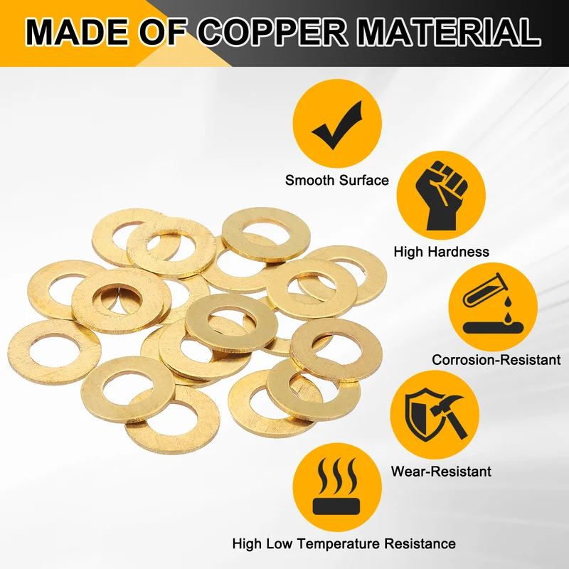 Flat Washers, (M8x16x1.2mm, Golden) (25 Pcs), Brass Sealing Gasket Rings