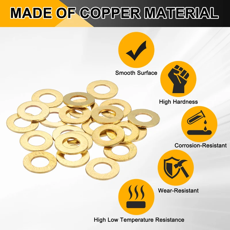 Flat Washers, (M6x12x1.5mm, Golden) (16 Pcs), Brass Sealing Gasket Rings