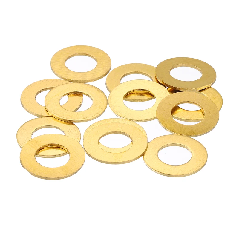 Flat Washers, (M10x20x1.5mm, Golden) (16 Pcs), Brass Sealing Gasket Rings