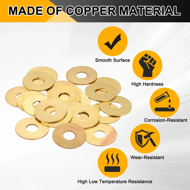 Flat Washers, (M8x24x1.5mm, Golden) (16 Pcs), Brass Sealing Gasket Rings