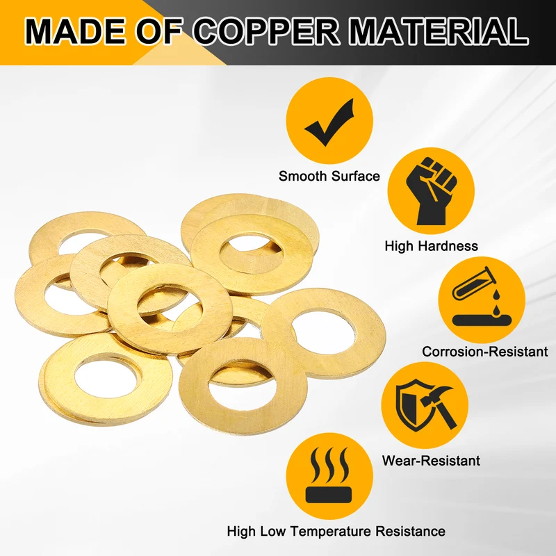 Flat Washers, (M12x24x1.5mm, Golden) (16 Pcs), Brass Sealing Gasket Rings
