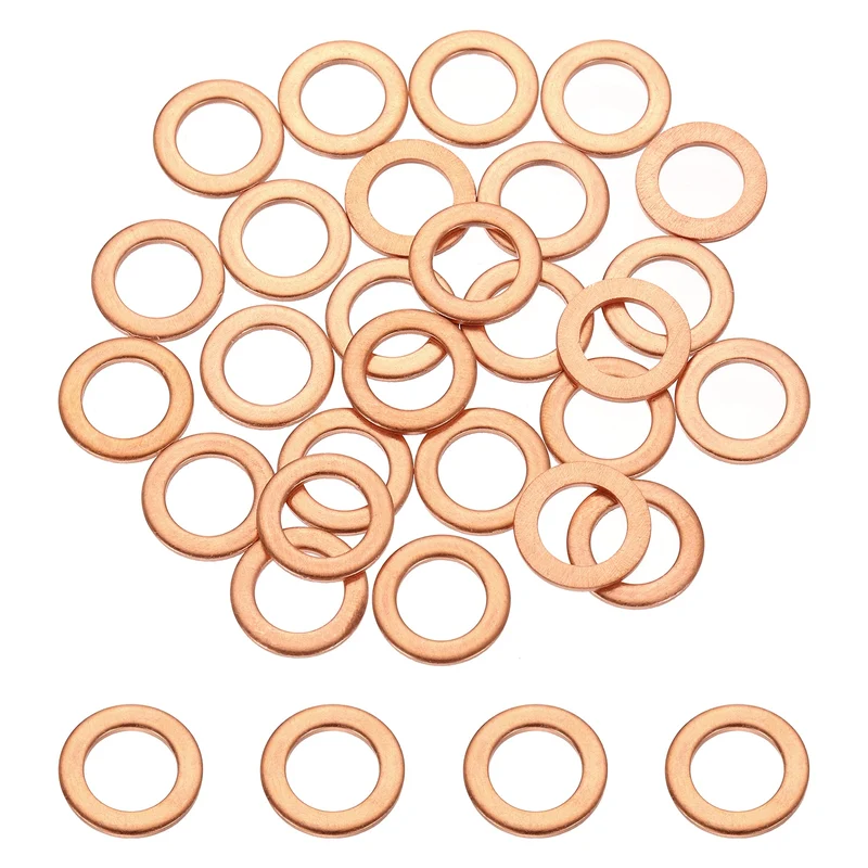32 Pcs M10 Flat Washer, 10mm ID 16mm OD 1.5mm Thickness Copper Sealing Ring