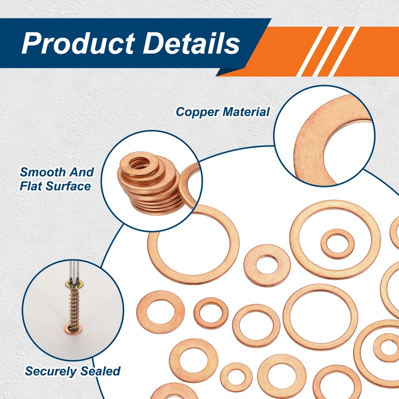 32 Pcs M10 Flat Washer, 10mm ID 16mm OD 1.5mm Thickness Copper Sealing Ring