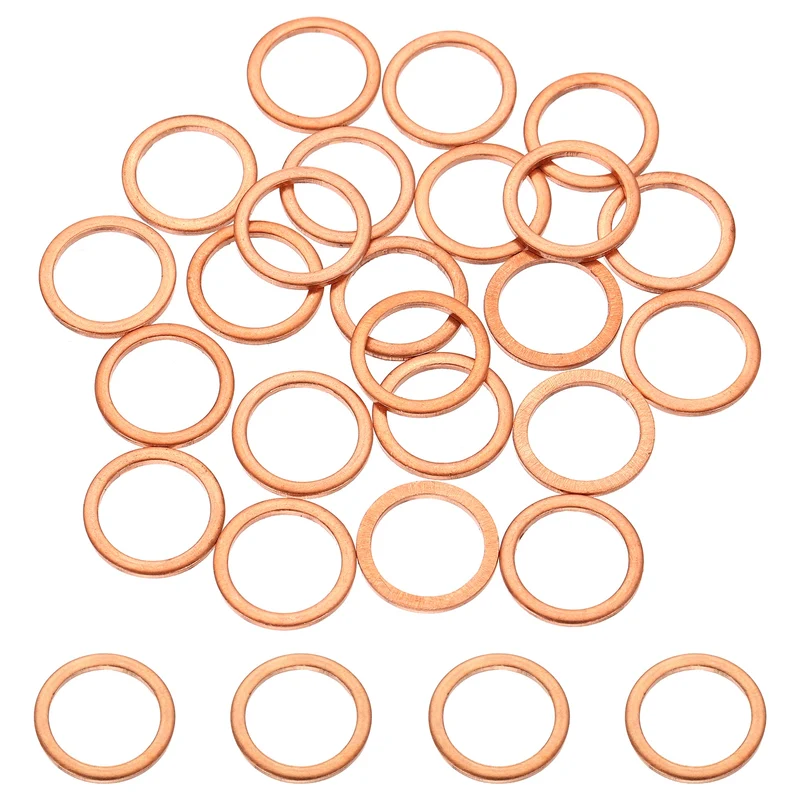 32 Pcs M14 Flat Washer, 14mm ID 18mm OD 1.5mm Thickness Copper Sealing Ring