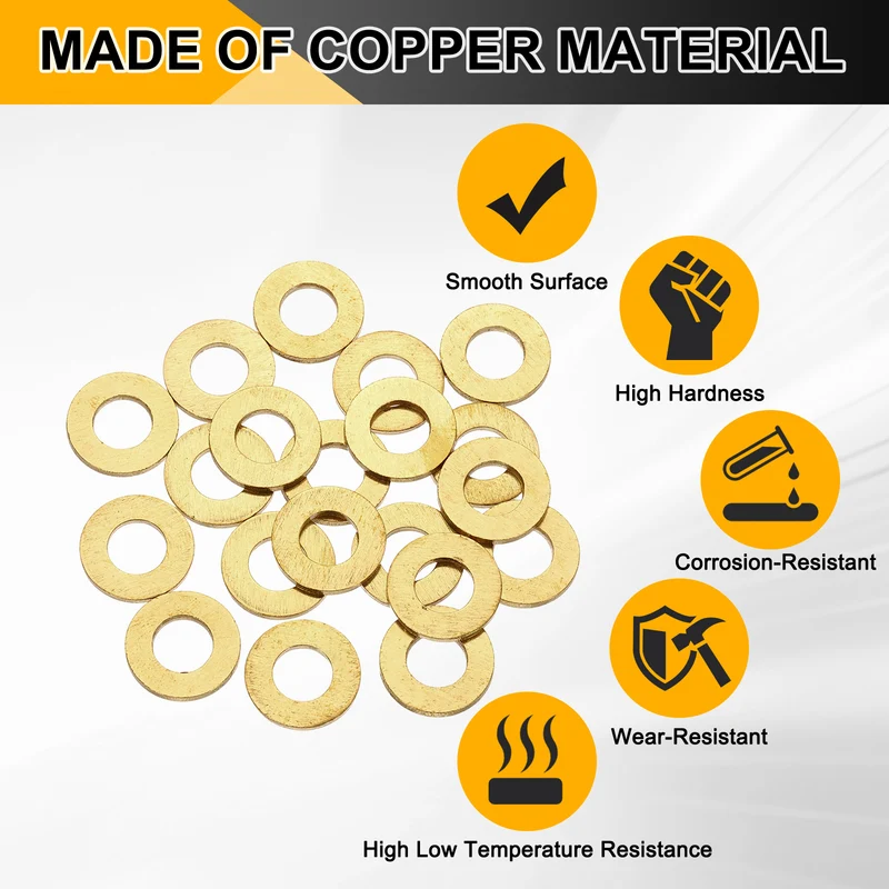 M8x16x1.2mm Flat Washer, 36PCS Brass Automotive Drain Plug Gasket, Golden