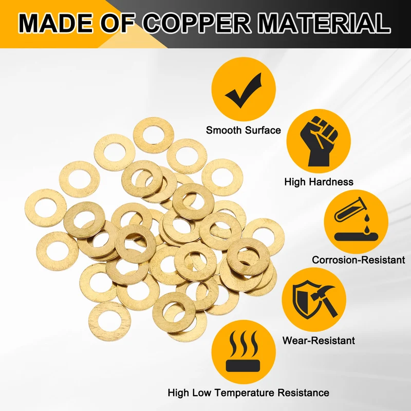 M8x16x1mm Flat Washer, 56PCS Brass Automotive Drain Plug Gasket, Golden