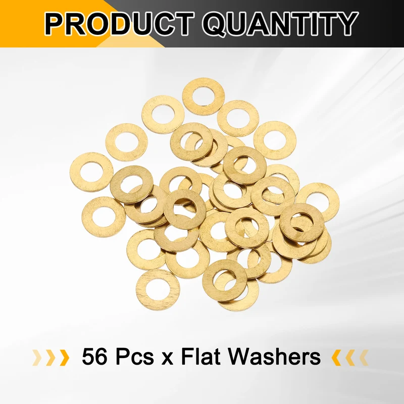 M8x16x0.8mm Flat Washer, 56PCS Brass Automotive Drain Plug Gasket, Golden