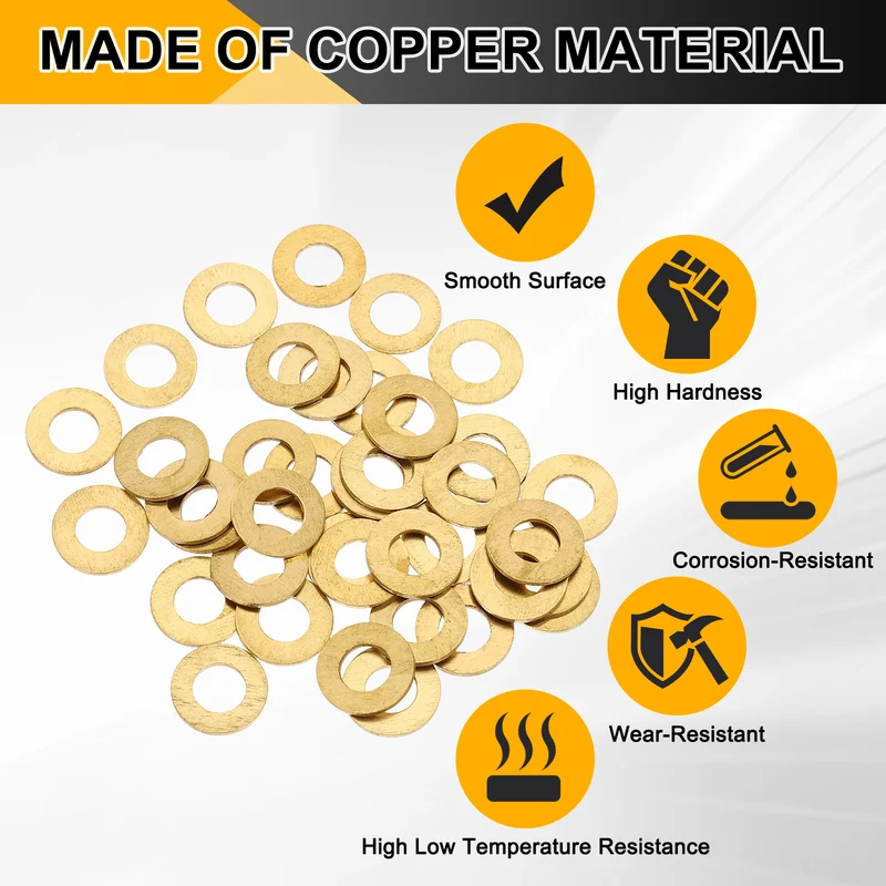 M8x16x0.8mm Flat Washer, 56PCS Brass Automotive Drain Plug Gasket, Golden