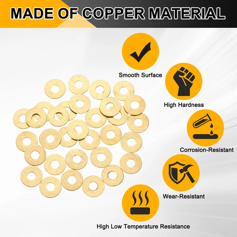 M6x16x1mm Flat Washer, 36PCS Brass Automotive Drain Plug Gasket, Golden