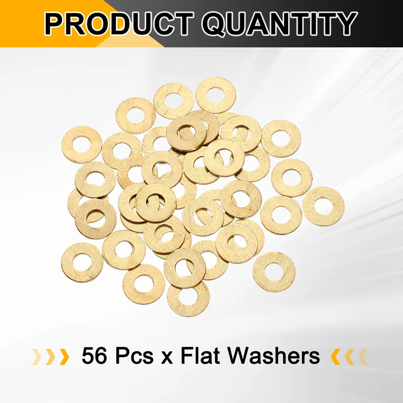 M6x14x1mm Flat Washer, 56PCS Brass Automotive Drain Plug Gasket, Golden