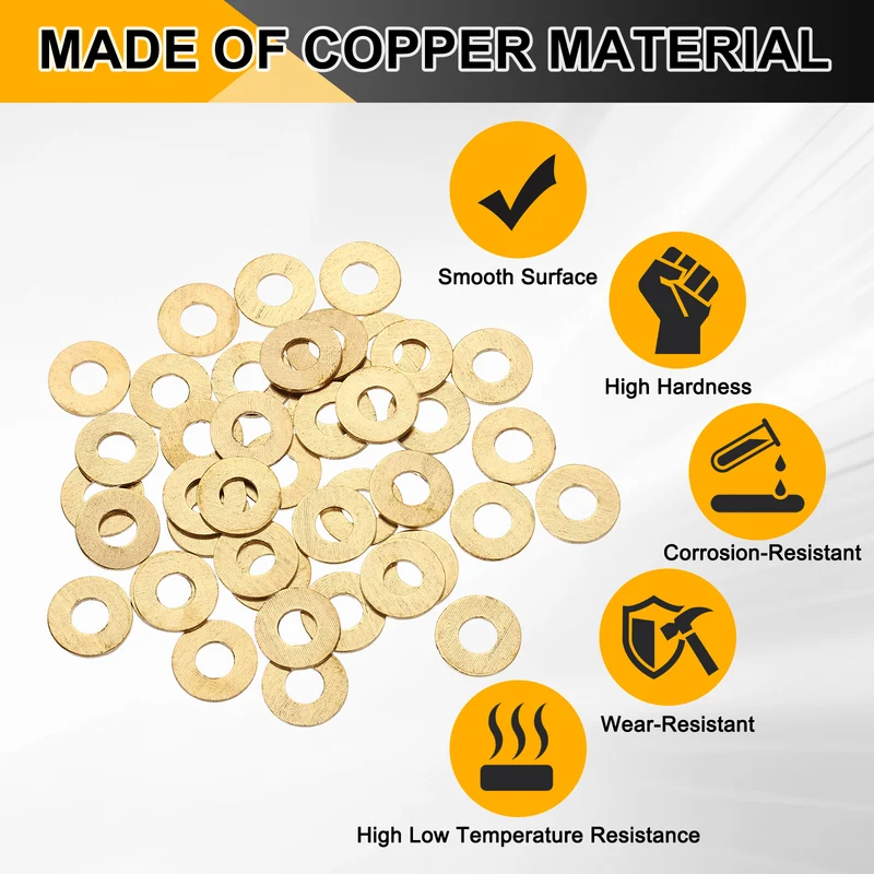 M6x14x1mm Flat Washer, 56PCS Brass Automotive Drain Plug Gasket, Golden