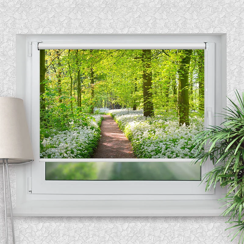Klemmfix Rollo "Waldweg mit Blumen" | Motiv-Klemmrollo