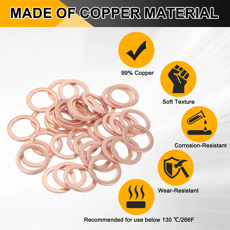 66pcs Copper Flat Washers M10x14x1mm Sealing Ring Plug Gaskets