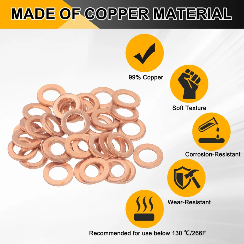 42pcs Copper Flat Washers M8x14x1.5mm Sealing Ring Plug Gaskets