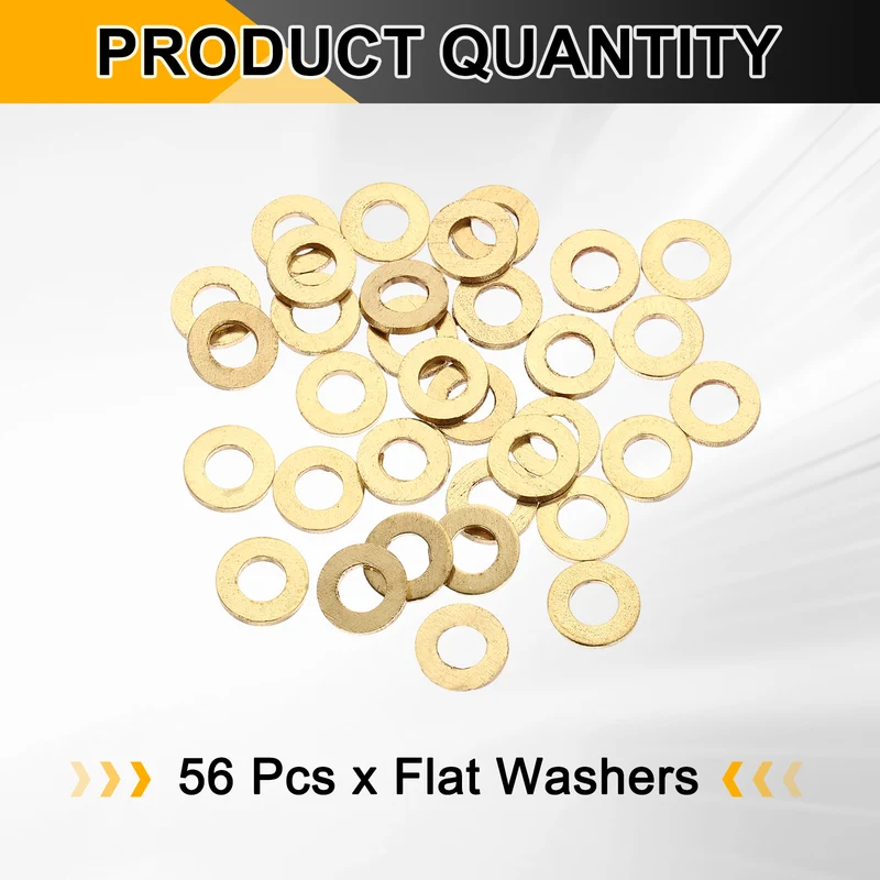 M6x12x1.5mm Flat Washer, 56PCS Brass Automotive Drain Plug Gasket, Golden