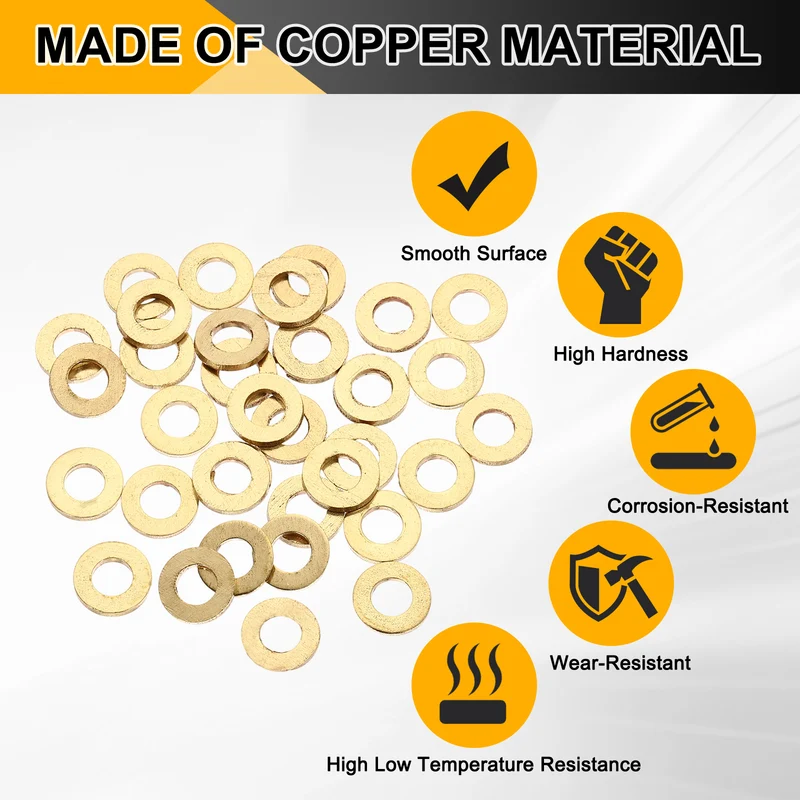 M6x12x1.5mm Flat Washer, 56PCS Brass Automotive Drain Plug Gasket, Golden