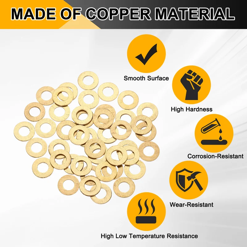 M6x12x1.2mm Flat Washer, 56PCS Brass Automotive Drain Plug Gasket, Golden