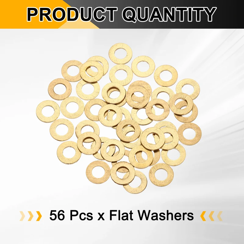 M6x12x1mm Flat Washer, 56PCS Brass Automotive Drain Plug Gasket, Golden
