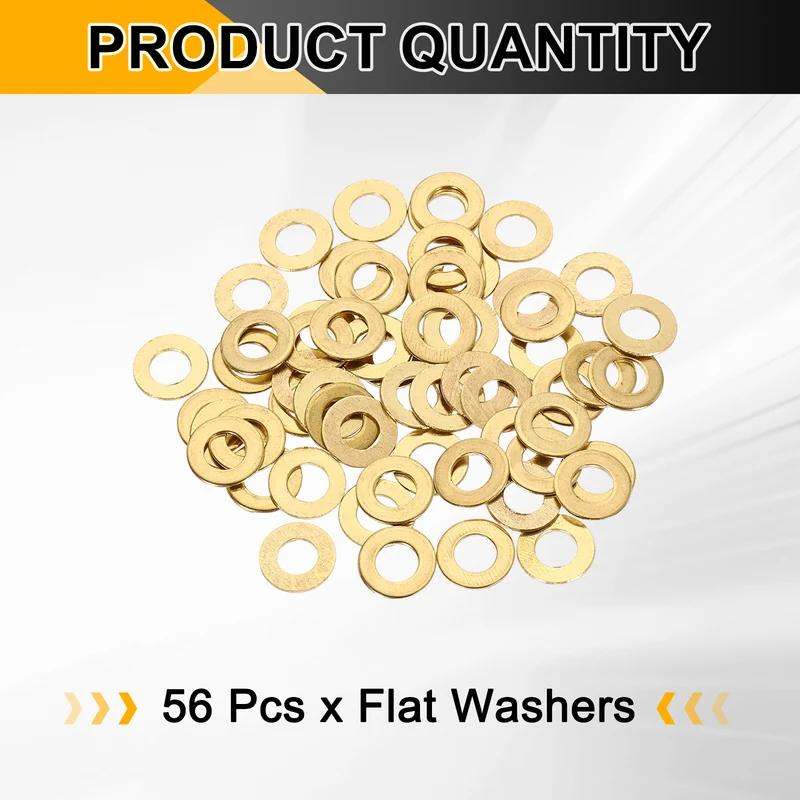 M6x12x0.8mm Flat Washer, 56PCS Brass Automotive Drain Plug Gasket, Golden