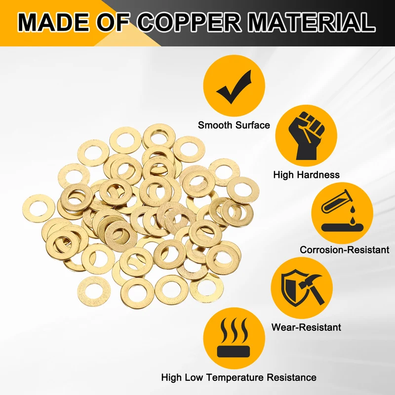 M6x12x0.8mm Flat Washer, 56PCS Brass Automotive Drain Plug Gasket, Golden