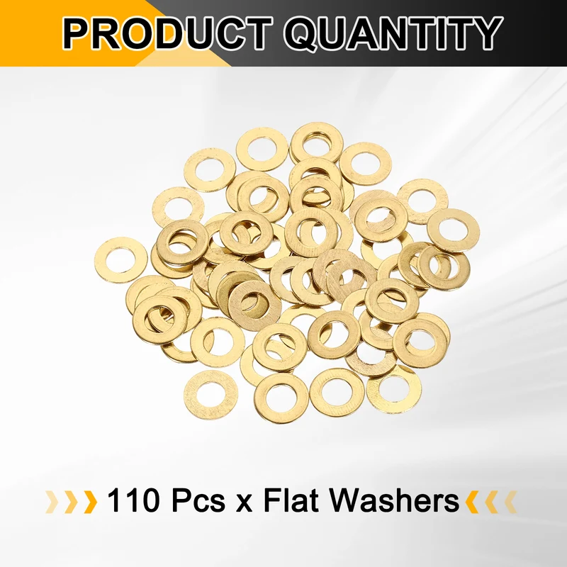 M6x12x0.5mm Flat Washer, 110PCS Brass Automotive Drain Plug Gasket, Golden