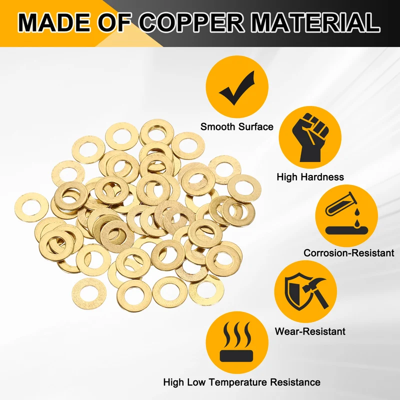 M6x12x0.5mm Flat Washer, 110PCS Brass Automotive Drain Plug Gasket, Golden