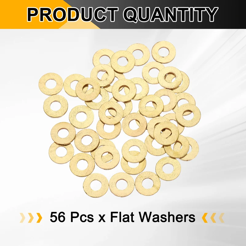 M5x12x1mm Flat Washer, 56PCS Brass Automotive Drain Plug Gasket, Golden