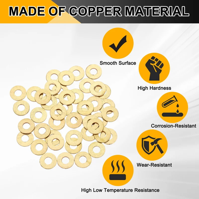 M5x12x1mm Flat Washer, 56PCS Brass Automotive Drain Plug Gasket, Golden