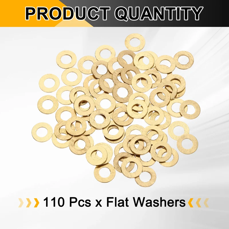 M5x10x1mm Flat Washer, 110PCS Brass Automotive Drain Plug Gasket, Golden