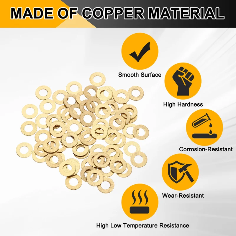 M5x10x1mm Flat Washer, 110PCS Brass Automotive Drain Plug Gasket, Golden