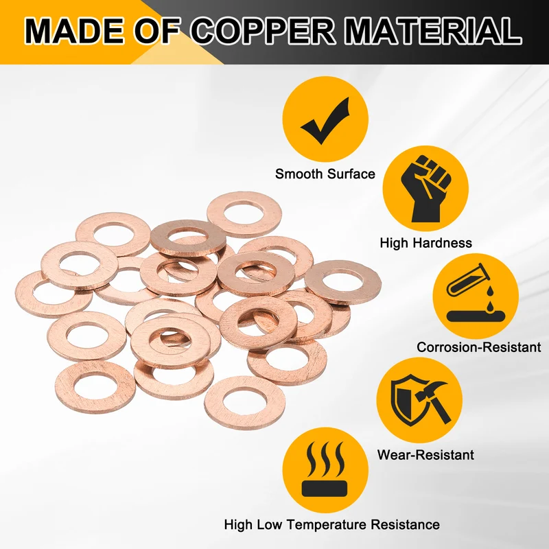 42pcs Copper Flat Washers M6x10x1mm Sealing Ring Plug Gaskets