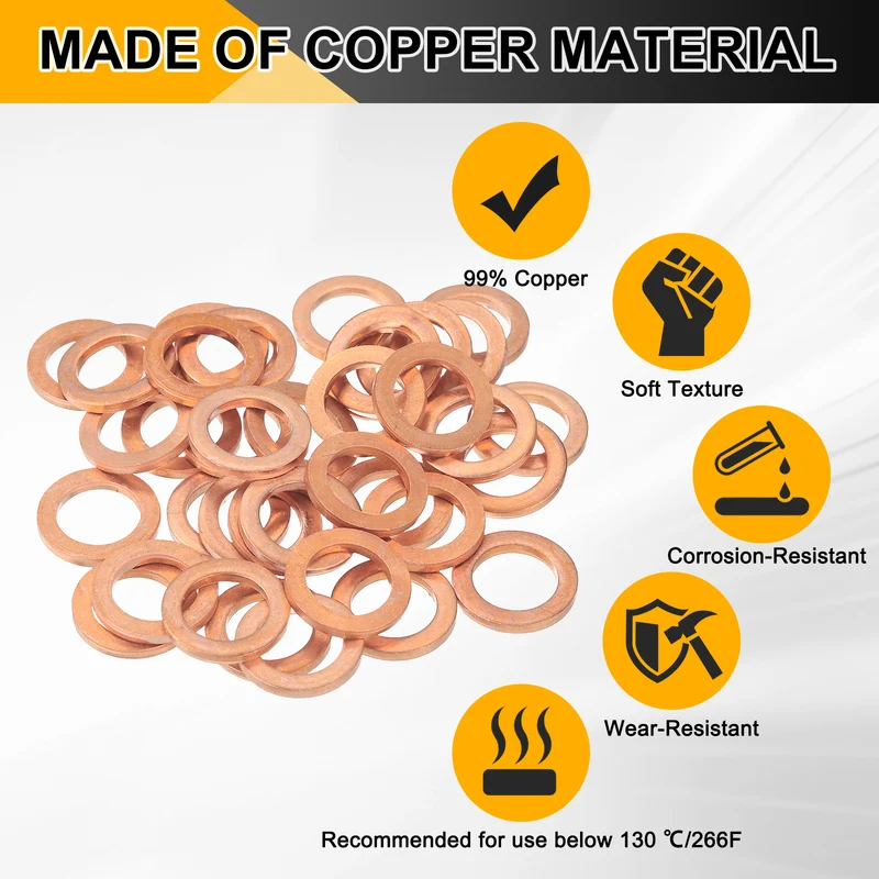 42pcs Copper Flat Washers M12x18x2mm Sealing Ring Plug Gaskets