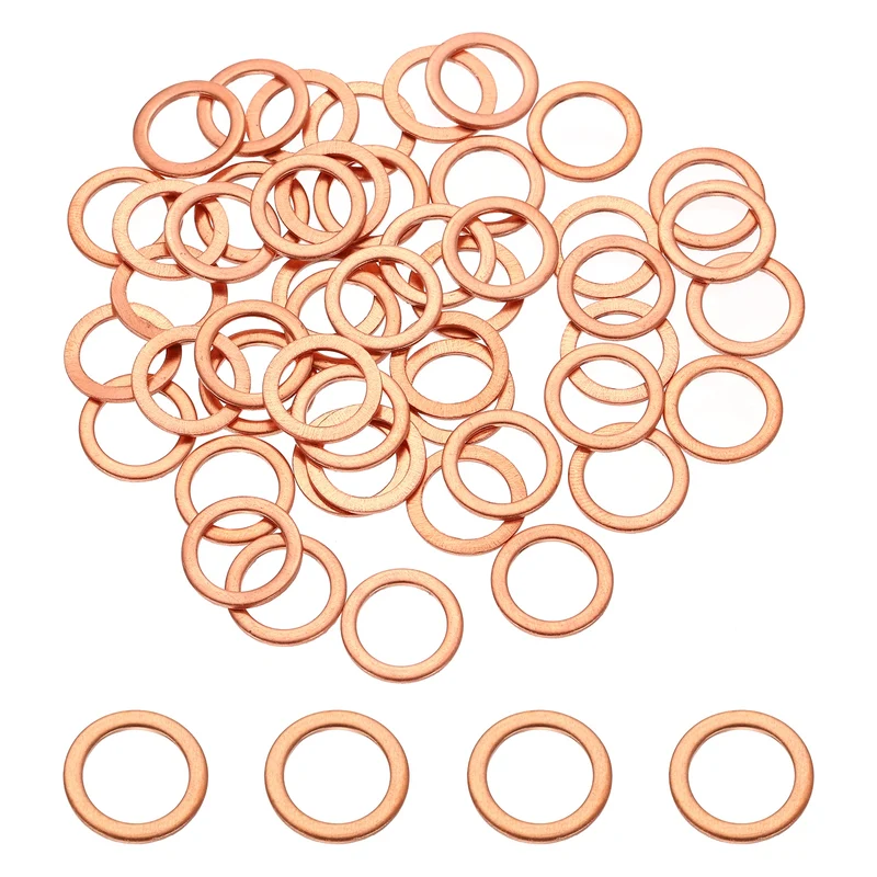 56 Pcs M10 Flat Washer, 10mm ID 14mm OD 1mm Thickness Copper Sealing Ring