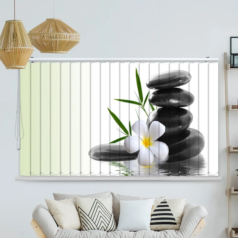 Lamellenvorhang Motiv "Frangipani Steinturm Wasser"