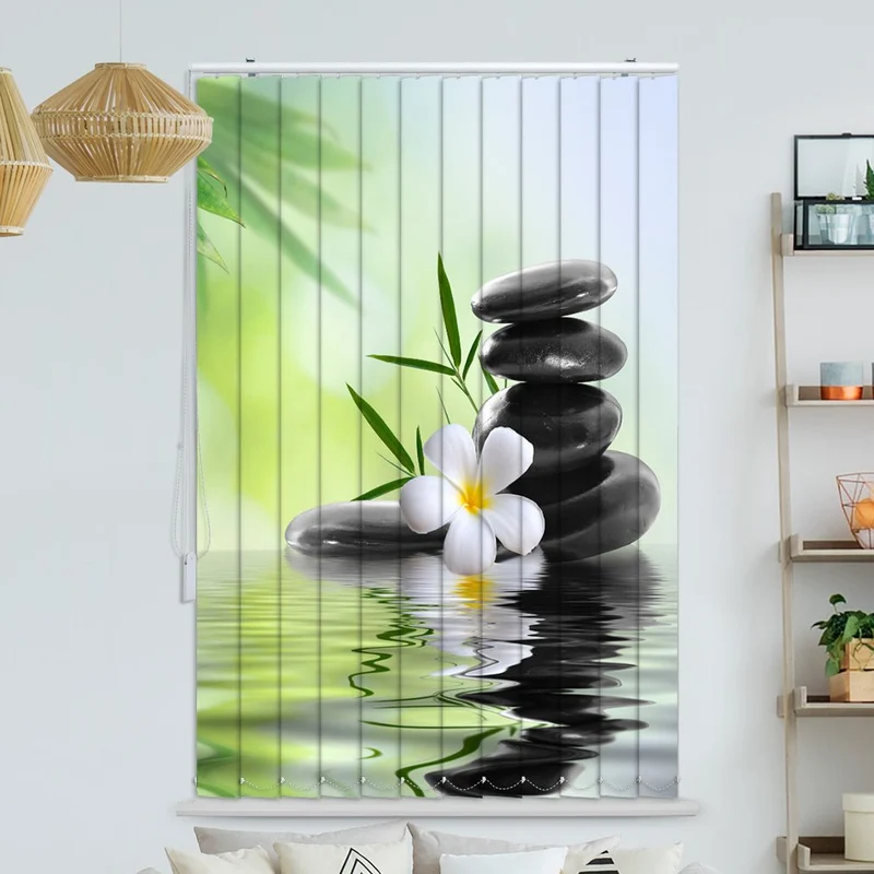 Lamellenvorhang Motiv "Frangipani Bambus Steine"