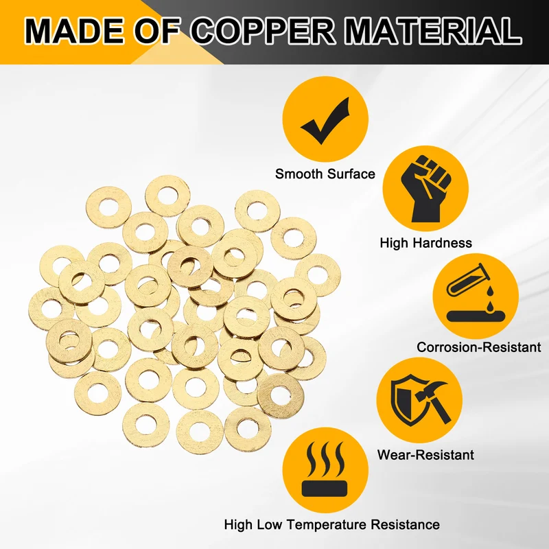 M4x10x1mm Flat Washer, 56PCS Brass Automotive Drain Plug Gasket, Golden