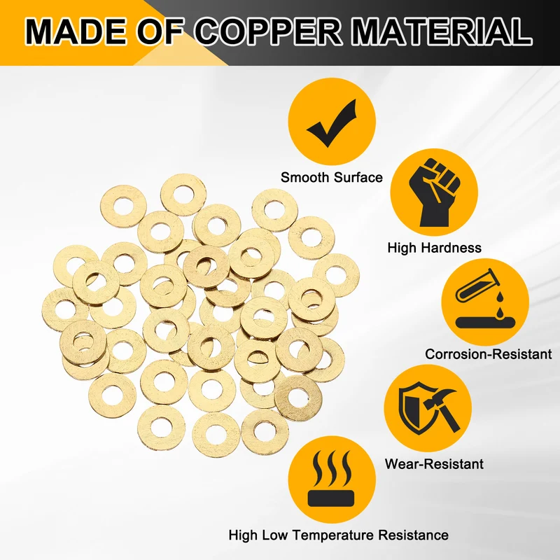 M4x10x0.8mm Flat Washer, 110PCS Brass Automotive Drain Plug Gasket, Golden