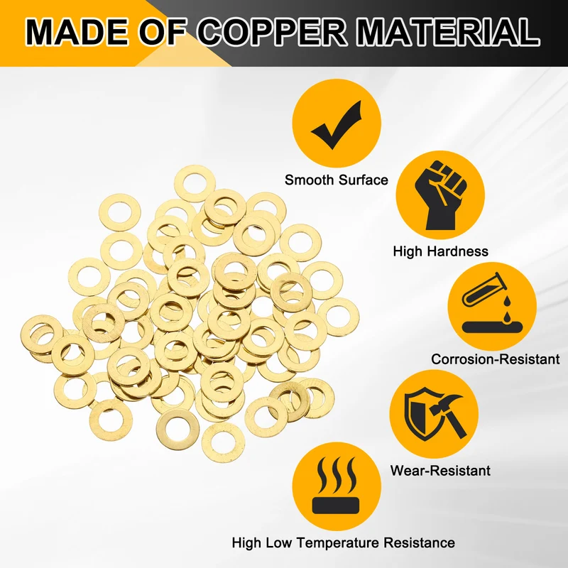 M4x8x0.8mm Flat Washer, 220PCS Brass Automotive Drain Plug Gasket, Golden