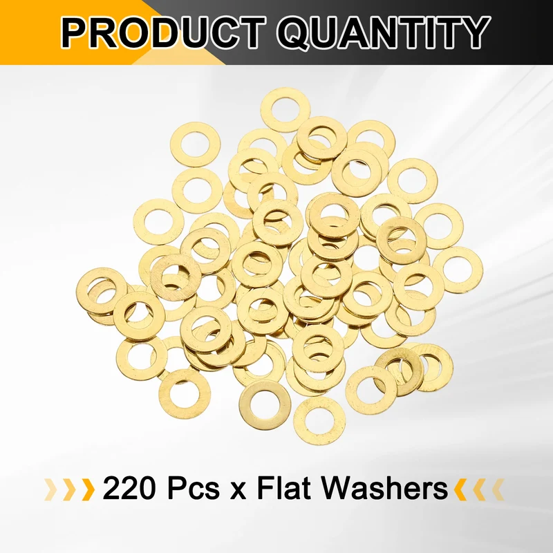 M4x8x0.5mm Flat Washer, 220PCS Brass Automotive Drain Plug Gasket, Golden