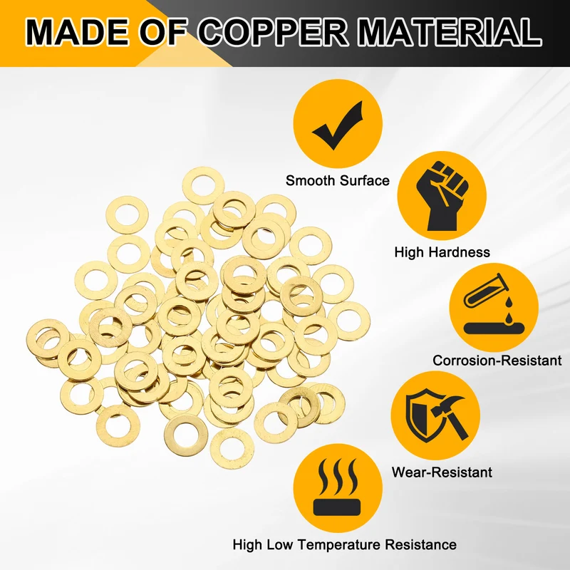 M4x8x0.5mm Flat Washer, 220PCS Brass Automotive Drain Plug Gasket, Golden