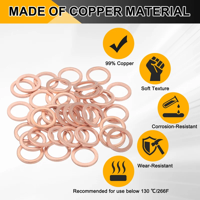 42pcs Copper Flat Washers M14x18x2mm Sealing Ring Plug Gaskets