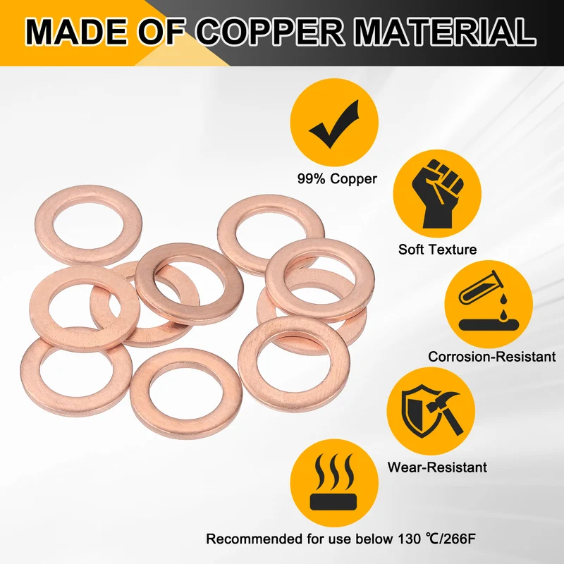 14pcs Copper Flat Washers M10x16x1.5mm Sealing Ring Plug Gaskets