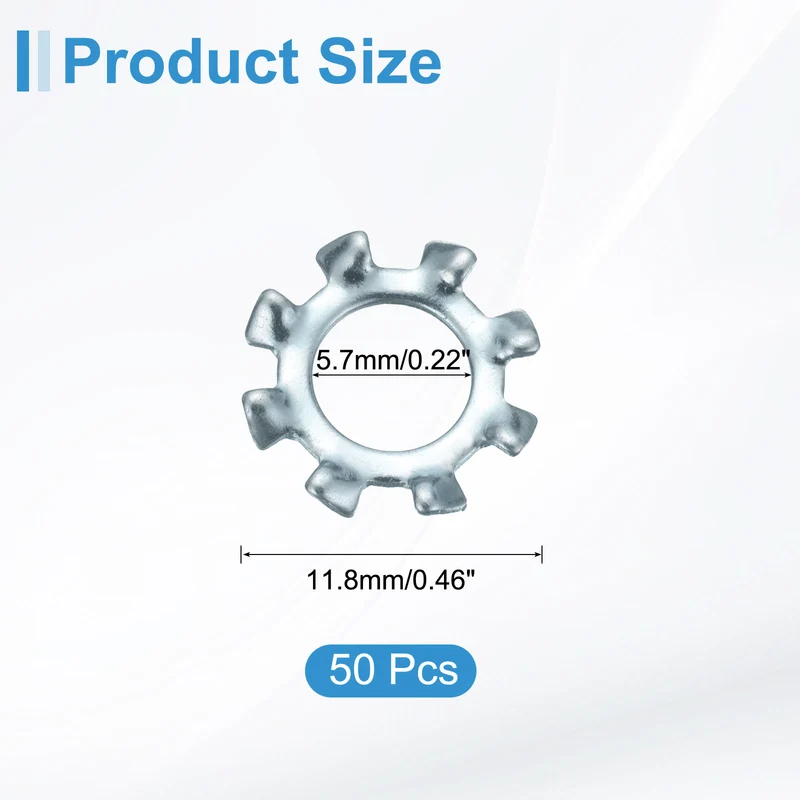 50Pcs 12# Zinc-Plated Carbon Steel External Tooth Lock Washer