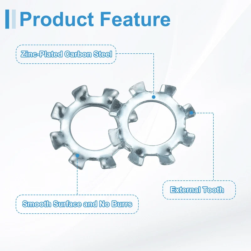 50Pcs 12# Zinc-Plated Carbon Steel External Tooth Lock Washer