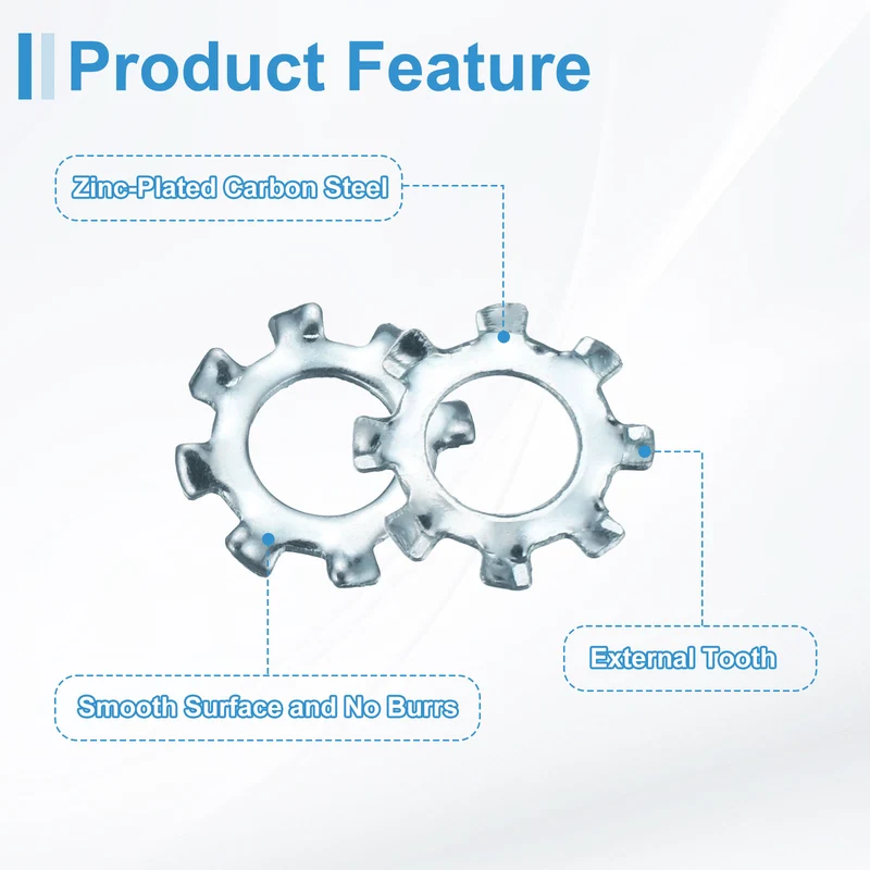 100Pcs 10# Zinc-Plated Carbon Steel External Tooth Lock Washer
